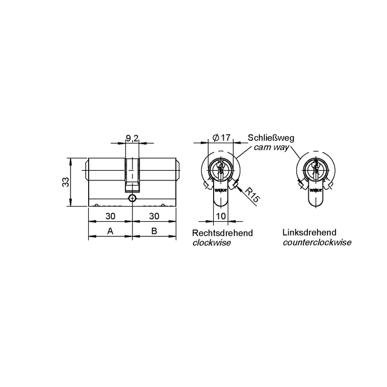 Double cylinder with key retaining