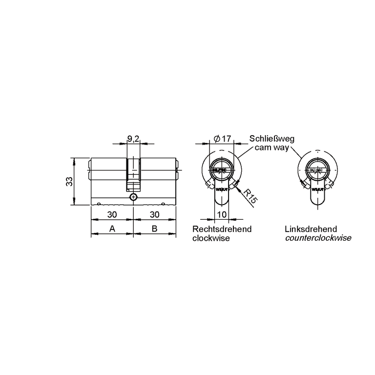 Double cylinder with key retaining