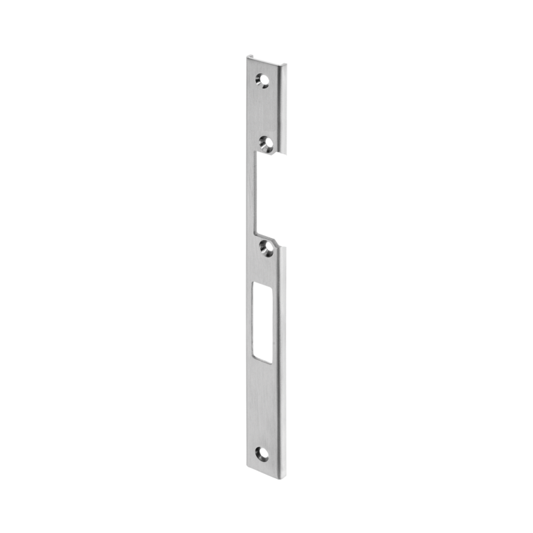 E-opener U-shaped striking plates for tubular frame doors