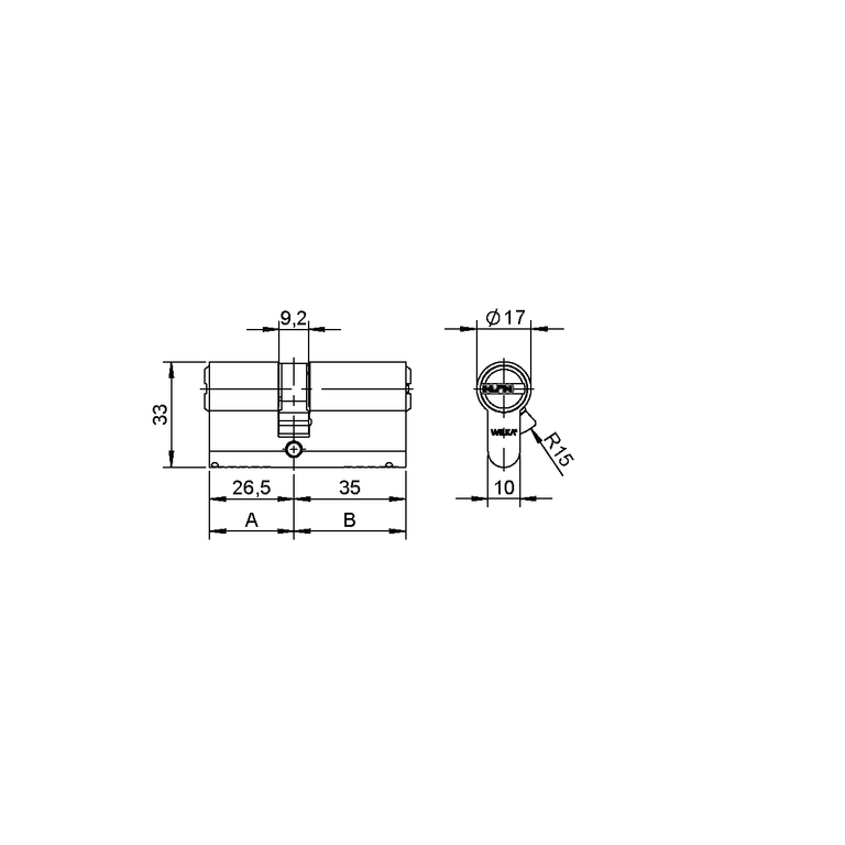 Double cylinder with emergency function asymmetric