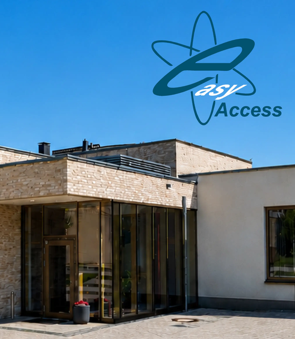 WILKA reference project Haus Marien: a modern church and community center featuring an expansive glass façade, bright natural stone architecture, and a barrier-free entrance.