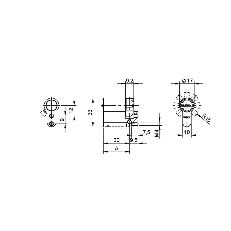 Elevator cylinder, on the reverse side 2 tap holes M4