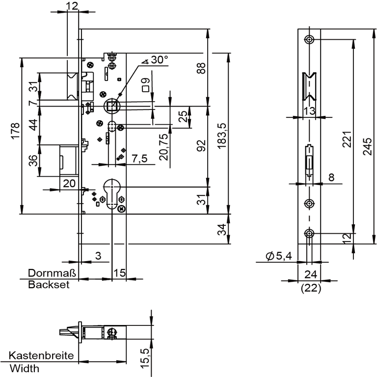 Mortise lock with emergency exit function E