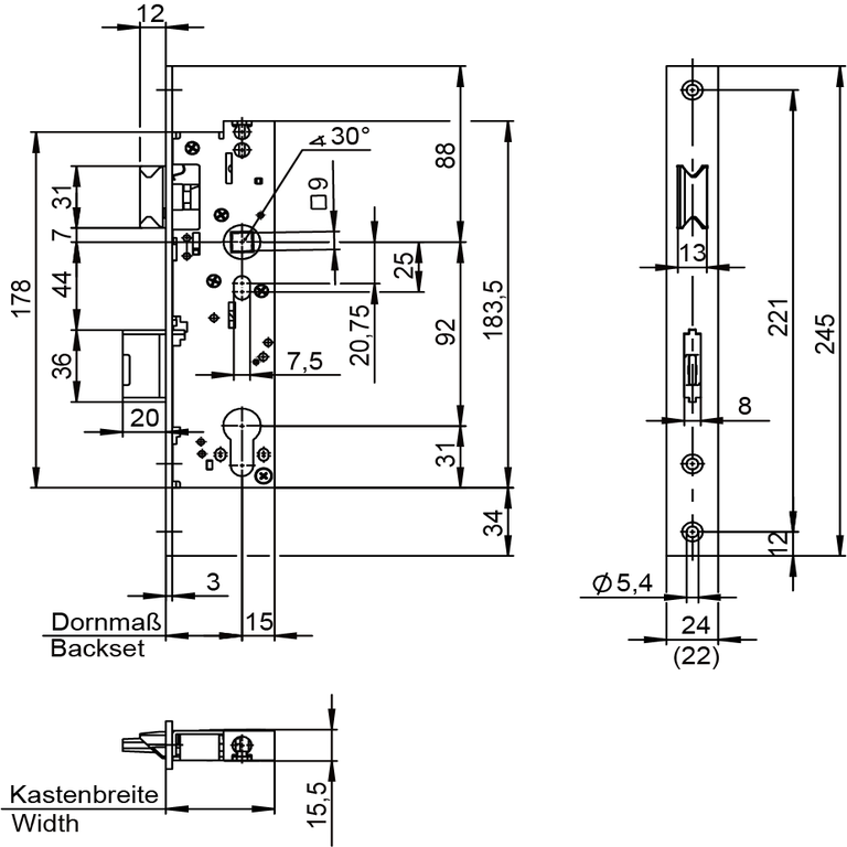 Mortise lock with emergency exit function E